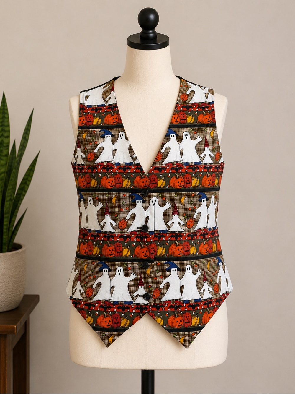 Vintage Halloween Ghost Pumpkin Novelty Vest Basic Editions Large